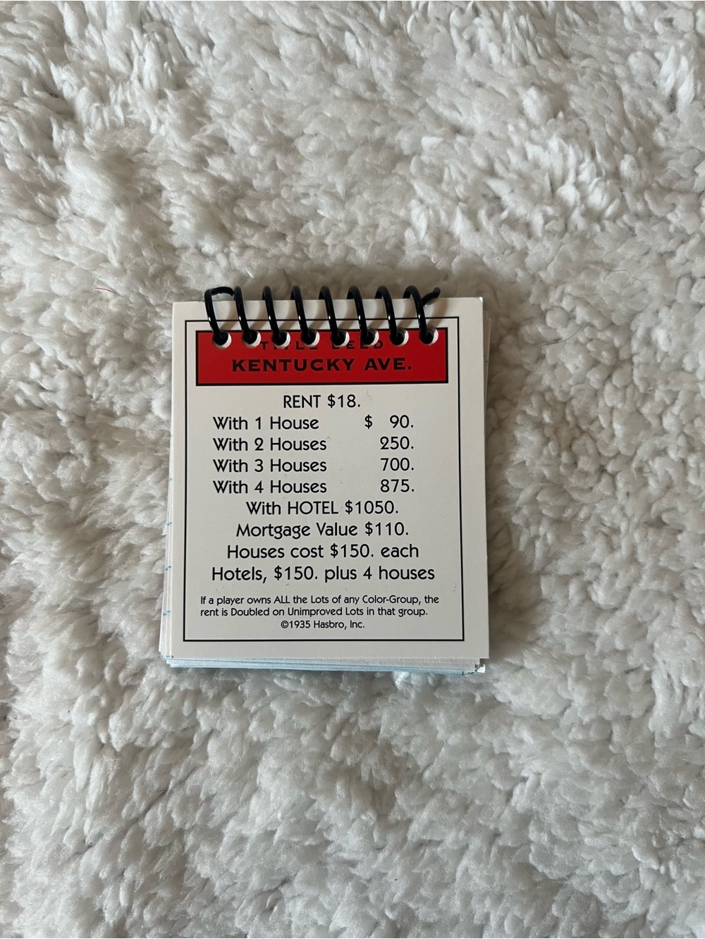 Monopoly Kentucky Ave Property Card Mini Notepad